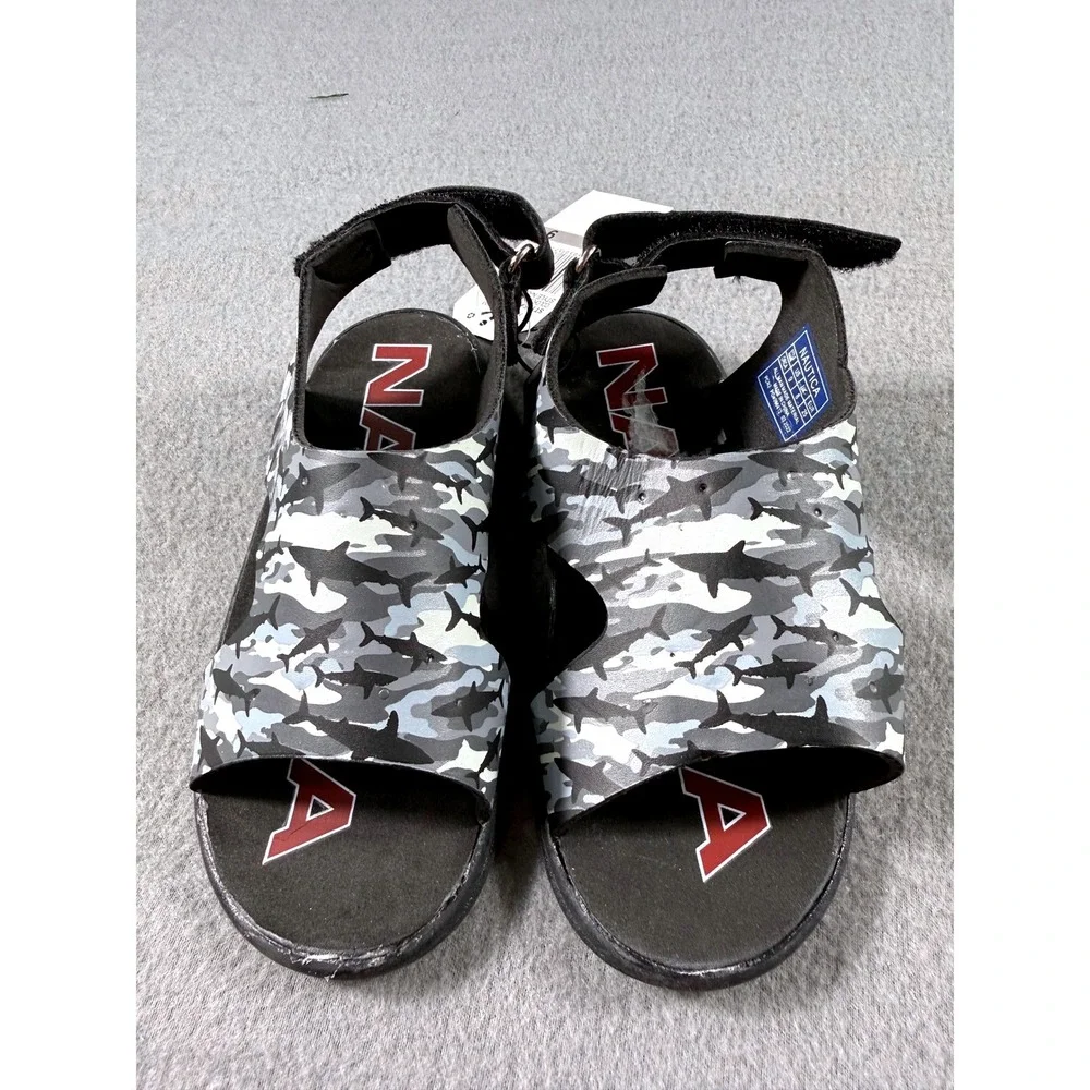 NWT Nautica Orca Toddler Boys Shark Camo Sandals Size 9 Black Grey‎ Water Shoes